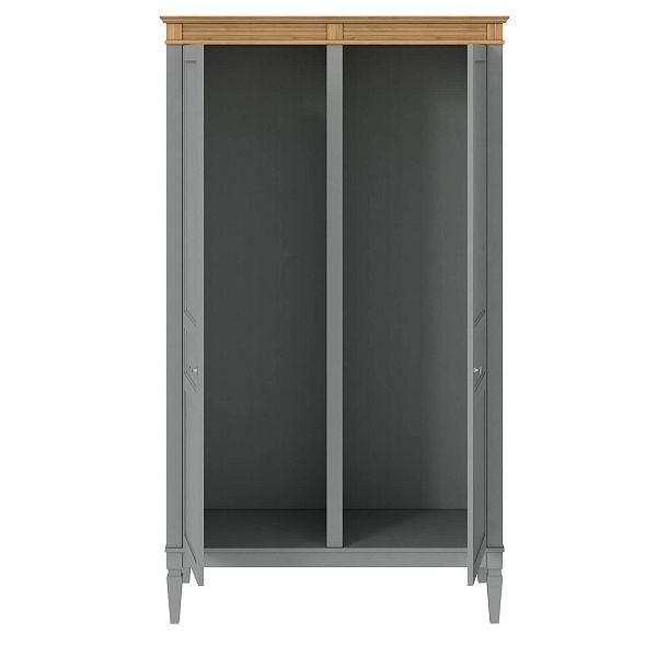 Изображение каталог шкаф для одежды на ножках в гостиную или в спальню из массива сосны "Ольса" 02 (серый 7042/антик 24) двуххдверный, размеры 1220x2129x600 в стиле кантри в интернет-магазине СиВер