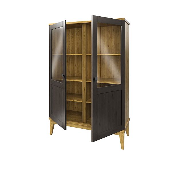 Фото шкаф для посуды из массива сосны в гостиную в стиле кантри коллекция «Бон Вояж» цвет антик 24-колониал, дерево размеры 1007х1489х401 в интернет-магазине СиВер