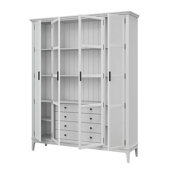 Фото Шкаф для книг «Квадро-С» 422Ф/04 из массива сосны в гостиную в стиле кантри коллекция «Квадро-С» цвет белый лак, белый лак-антик 24, серый 7042-антик 24, дерево размеры 1643х2047х421 в интернет-магазине СиВер