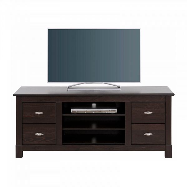 Фото тумба ТВ в гостиную или в спальню из массива сосны Рауна 150 цвет колониал темный почти черный размеры 149х60х42 в стиле кантри в интернет-магазине СиВер