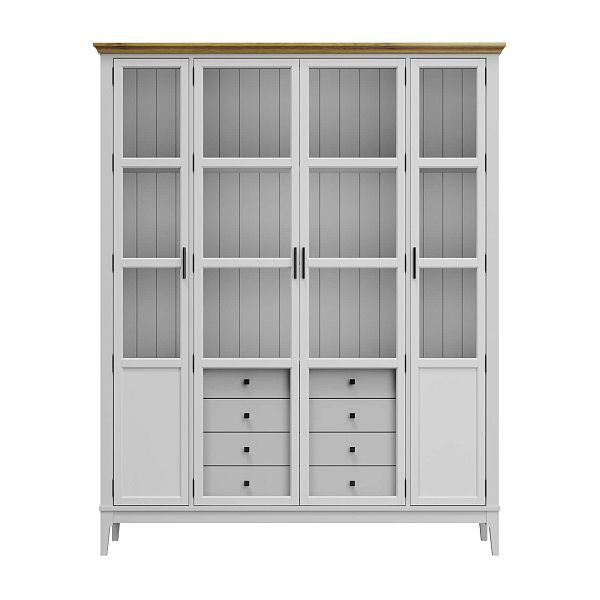 Фото Шкаф для книг «Квадро-С» 422С/04 из массива сосны в гостиную в стиле кантри коллекция «Квадро-С» цвет белый лак, белый лак-антик 24, серый 7042-антик 24, дерево размеры 1643х2047х421 в интернет-магазине СиВер