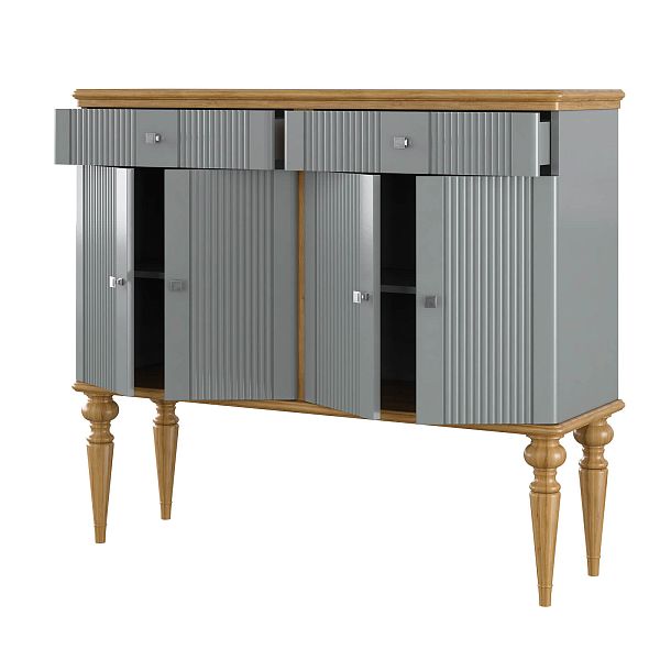 Фото тумба «Рандеву» 42, цвет белый лак/антик 24, серый 7042/антик 24, размер 1240x1070x384 из массива сосны в интернет-магазине СиВер