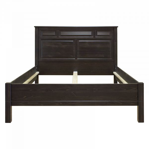 Изображение каталог кровать на ножках с высокой спинкой большая двуспальная широкая цвет колониал темный коллекции Рауна  М-180-БИ размеры 193х117х215 из массива сосны в интернет-магазине мебели Сивер