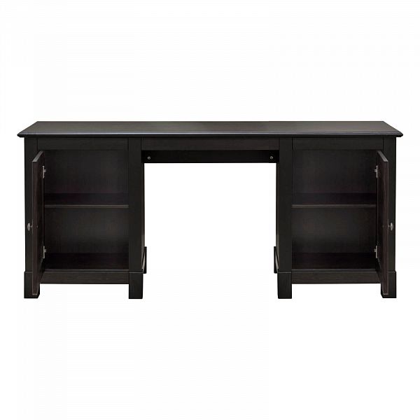 Фото стол письменный из массива сосны Рауна 20 размеры 165х76х60 см цвет колониал темный почти черный дерево 2-тумбовый в стиле кантри купить в интернет-магазине СиВер