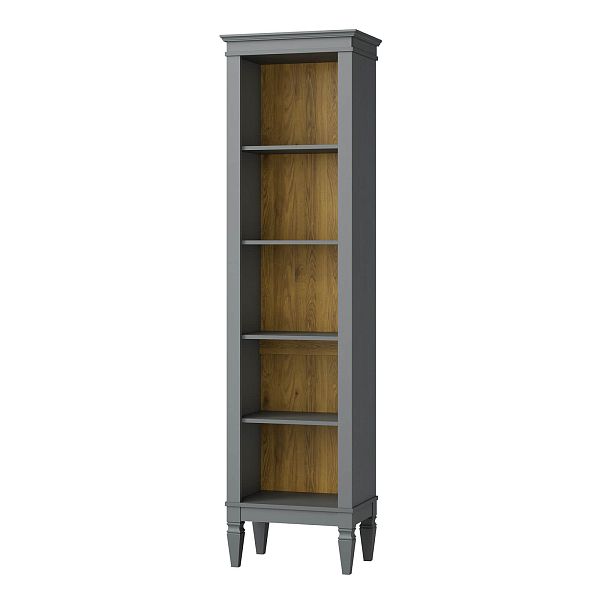 Фото стеллаж из массива сосны в гостиную в стиле лофт или скандинавском стиле коллекция "Ольса-С" цвет белый лак, серый 7042, светлый дерево размеры 54х203х36 в интернет-магазине СиВер