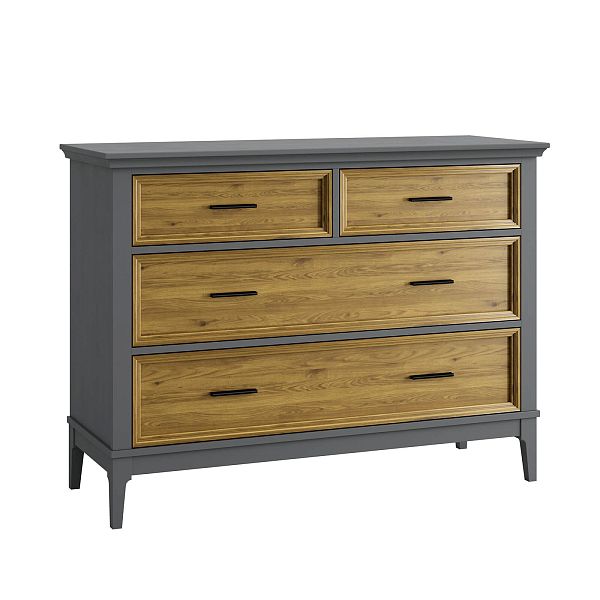 Фото Комода «Квадро-С» 04, цвет белый лак, белый лак-антик 24, серый 7042/антик 24, размер 1276x948x470 из массива сосны в интернет-магазине СиВер