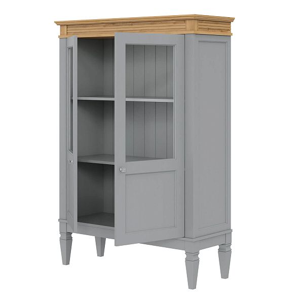 Фото шкаф для посуды из массива сосны в гостиную в стиле кантри коллекция Ольса цвет белый лак, белый лак/антик 24, серый 7042/антик 24, светлый дерево размеры 1021х1437х400 в интернет-магазине СиВер