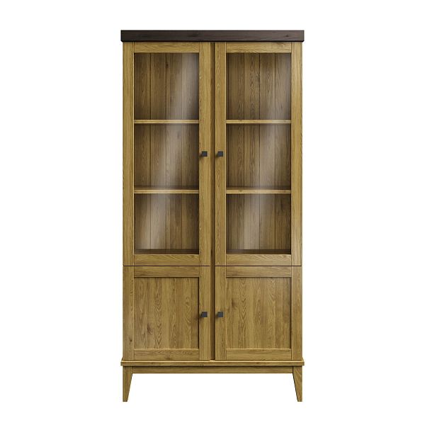 Фото шкаф для посуды из массива сосны в гостиную в стиле кантри коллекция «Бон Вояж» цвет антик 24-колониал, дерево размеры 1007х2035х401 в интернет-магазине СиВер