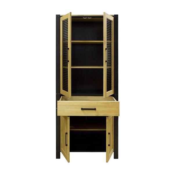 Фото шкаф для посуды из массива сосны в гостиную в стиле кантри коллекция «Фактура-С» бейц-масло-блэк 9, дерево размеры 740х1805х400 мм в интернет-магазине СиВер