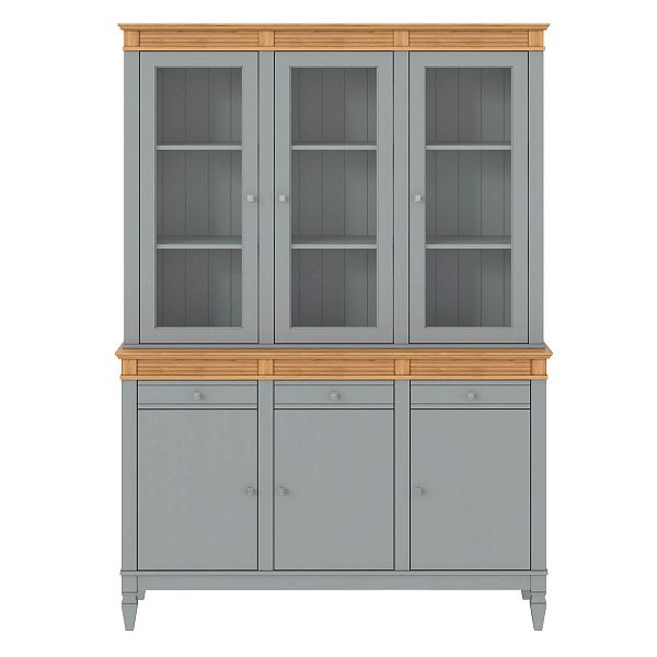 Фото стеллаж из массива сосны в гостиную в стиле кантри коллекция Ольса цвет белый лак, белый лак/антик 24, серый 7042, серый 7042/антик 24, дерево, размеры 157х219х46,5 в интернет-магазине СиВер - успейте купить по скидке