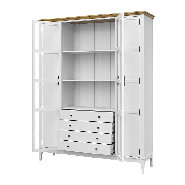 Фото Шкаф для книг «Квадро-С» 422Ф/04 из массива сосны в гостиную в стиле кантри коллекция «Квадро-С» цвет белый лак, белый лак-антик 24, серый 7042-антик 24, дерево размеры 1643х2047х421 в интернет-магазине СиВер