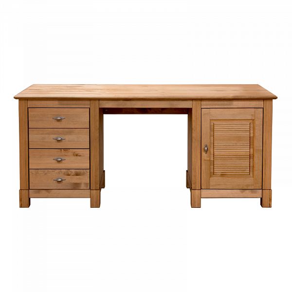 Фото стол письменный из массива сосны Рауна 14 размеры 165х76х60 см цвет бейц масло светлый дерево 2-тумбовый в стиле кантри купить в интернет-магазине СиВер