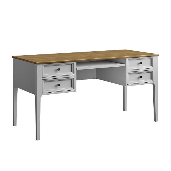 Изображение рабочий стол письменный в детскую или кабинет в стиле лофт или скандинавском стиле классика коллекции "Квадро-С" 04 размеры 1508х760х660 мм (цвет белый лак, белый лак/антик 24, серый 7042, серый 7042/антик 24) для ребенка или подростка