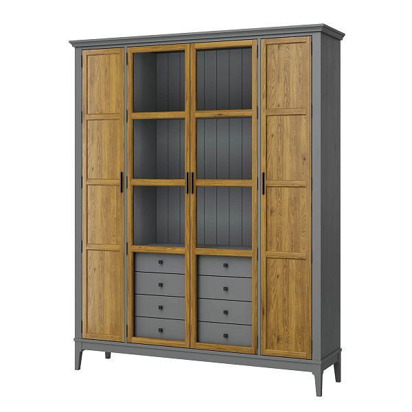 Фото Шкаф для книг «Квадро-С» 422Ф/04 из массива сосны в гостиную в стиле кантри коллекция «Квадро-С» цвет белый лак, белый лак-антик 24, серый 7042-антик 24, дерево размеры 1643х2047х421 в интернет-магазине СиВер