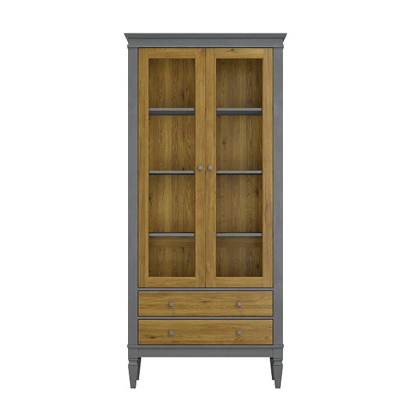 Фото Шкаф для посуды "Ольса-С" 202 из массива сосны в гостиную в стиле кантри коллекция "Ольса-С" цвет белый лак, серый 7042/антик 24, дерево, размеры 927х2029х356 мм. в интернет-магазине СиВер