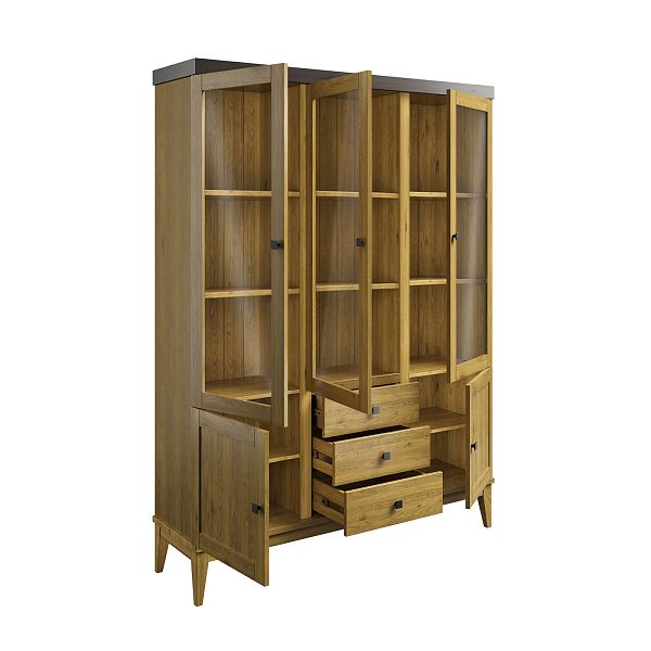 Фото шкаф для посуды из массива сосны в гостиную в стиле кантри коллекция «Бон Вояж» цвет антик 24-колониал, дерево размеры 1514х2035х401 в интернет-магазине СиВер