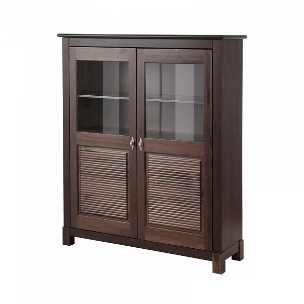 Изображение каталог шкаф для посуды на кухню или в гостиную из массива сосны Рауна 20 цвет колониал темный почти черный размеры 121х140х37 в стиле кантри в интернет-магазине СиВер