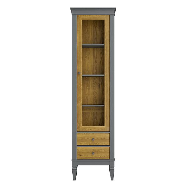 Фото Шкаф для посуды "Ольса-С" 102 из массива сосны в гостиную в стиле кантри коллекция "Ольса-С" цвет белый лак, серый 7042/антик 24, дерево, размеры 541х2029х356 мм. в интернет-магазине СиВер