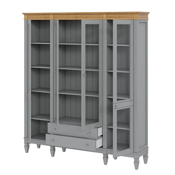 Фото пример широкий стеллаж с квадратными полками из массива сосны в гостиную в стиле лофт или скандинавский коллекция Ольса цвет белый лак, белый лак/антик 24, серый 7042, серый 7042/антик 24, светлый дерево размеры 181,5х202х38 в интернет-магазине СиВер