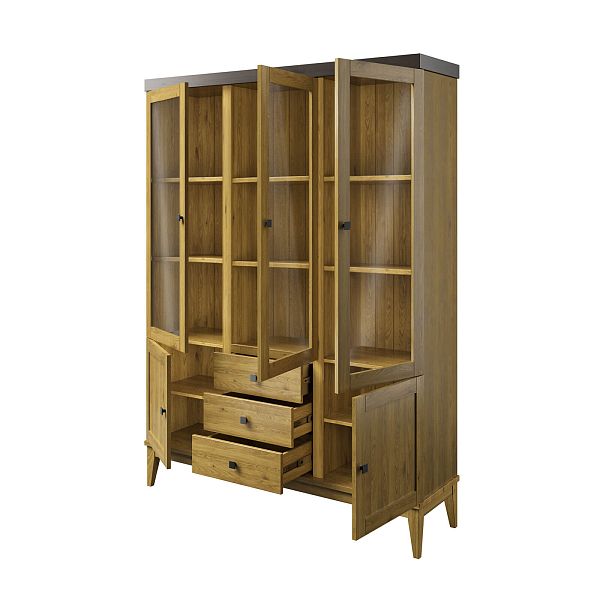 Фото шкаф для посуды из массива сосны в гостиную в стиле кантри коллекция «Бон Вояж» цвет антик 24-колониал, дерево размеры 1514х2035х401 в интернет-магазине СиВер