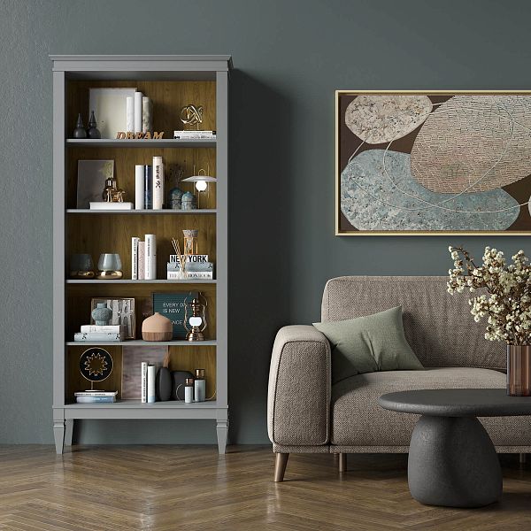 Фото стеллаж из массива сосны в гостиную в стиле лофт или скандинавском стиле коллекция "Ольса-С" цвет белый лак, серый 7042, светлый дерево размеры 93х203х36 в интернет-магазине СиВер