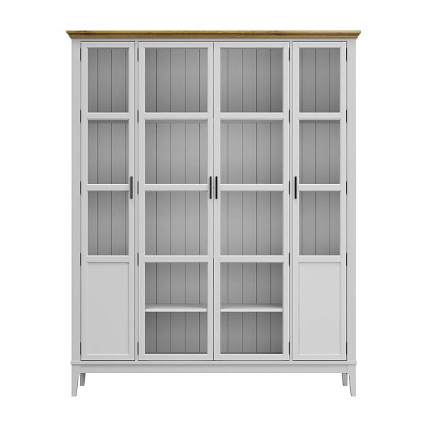 Фото Шкаф для книг «Квадро-С» 422С из массива сосны в гостиную в стиле кантри коллекция «Квадро-С» цвет белый лак, белый лак-антик 24, серый 7042-антик 24, дерево размеры 1643х2047х421 в интернет-магазине СиВер