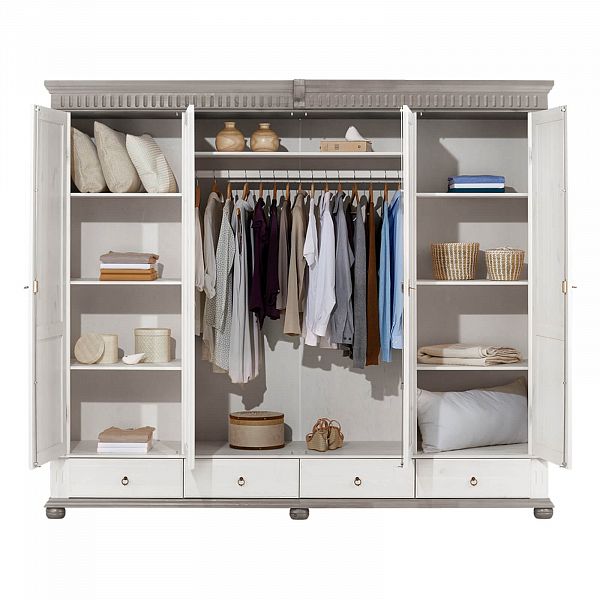 Изображение шкафа производство Минский Мебельный Центр Хельсинки 4SPGT с внутренней планировкой полок - скандинавский стиль - материал массив сосны натуральное дерево