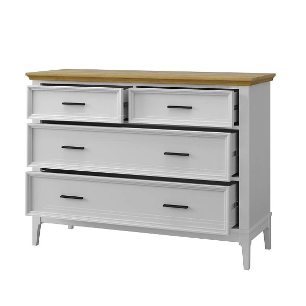 Фото Комода «Квадро-С» 04, цвет белый лак, белый лак-антик 24, серый 7042/антик 24, размер 1276x948x470 из массива сосны в интернет-магазине СиВер