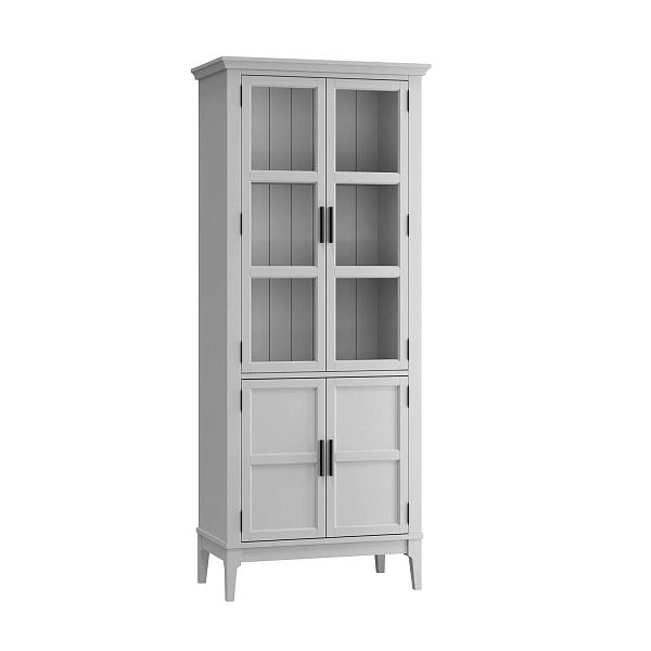 Фото Шкаф для посуды «Квадро-С» 22GT-185 из массива сосны. Цвет белый лак, белый лак-антик 24, серый 7042-антик 24, идеально для стиля сканди, минимал, лофт. С доставкой по России. Материал - массив сосны, размер - 757х1846х420 мм. в интернет-магазине СиВер