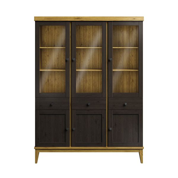 Фото шкаф для посуды из массива сосны в гостиную в стиле кантри коллекция «Бон Вояж» цвет антик 24-колониал, дерево размеры 1514х2035х401 в интернет-магазине СиВер