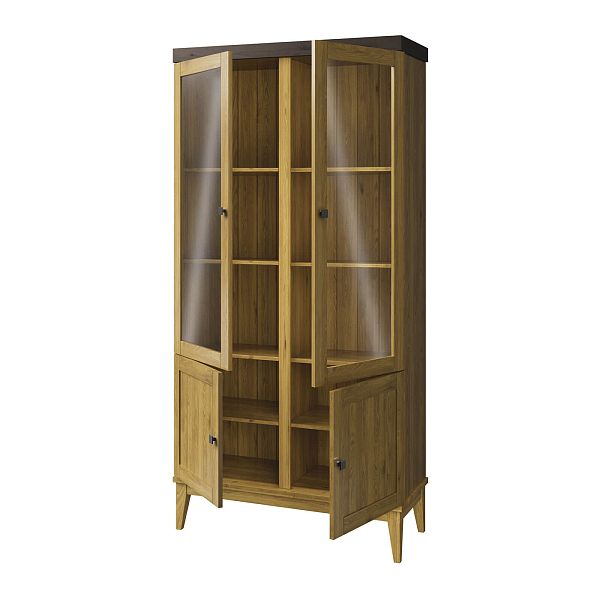 Фото шкаф для посуды из массива сосны в гостиную в стиле кантри коллекция «Бон Вояж» цвет антик 24-колониал, дерево размеры 1007х2035х401 в интернет-магазине СиВер