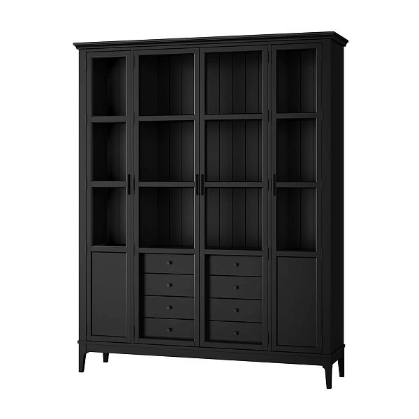 Фото Шкаф для книг «Квадро-С» 422С/04 из массива сосны в гостиную в стиле кантри коллекция «Квадро-С» цвет белый лак, белый лак-антик 24, серый 7042-антик 24, блэк 9, дерево размеры 1643х2047х421 в интернет-магазине СиВер