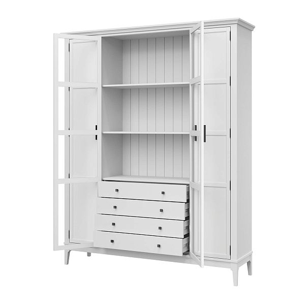 Фото Шкаф для книг «Квадро-С» 422Ф/04 из массива сосны в гостиную в стиле кантри коллекция «Квадро-С» цвет белый лак, белый лак-антик 24, серый 7042-антик 24, дерево размеры 1643х2047х421 в интернет-магазине СиВер