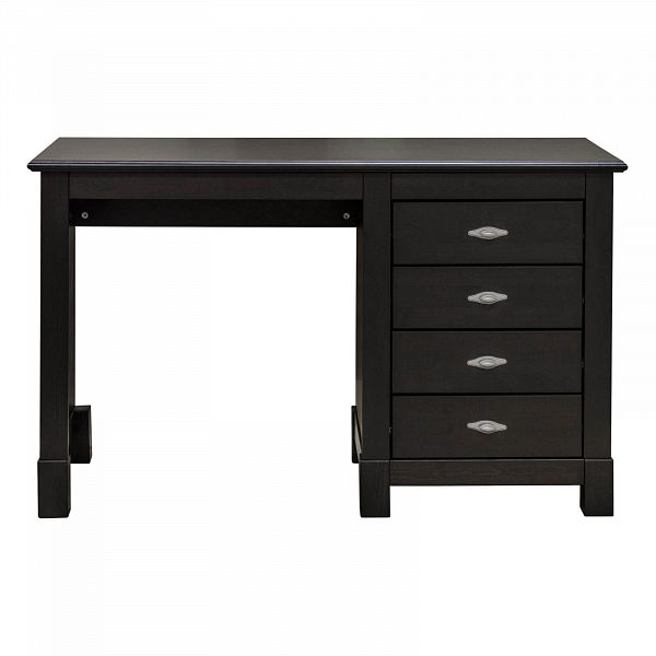 Фото купить письменный стол из массива сосны с 4 ящиками слева в стиле кантри коллекция Рауна 04 1-тумбовый цвет колониал темный дерево размеры 120х76х60 в интернет-магазине СиВер