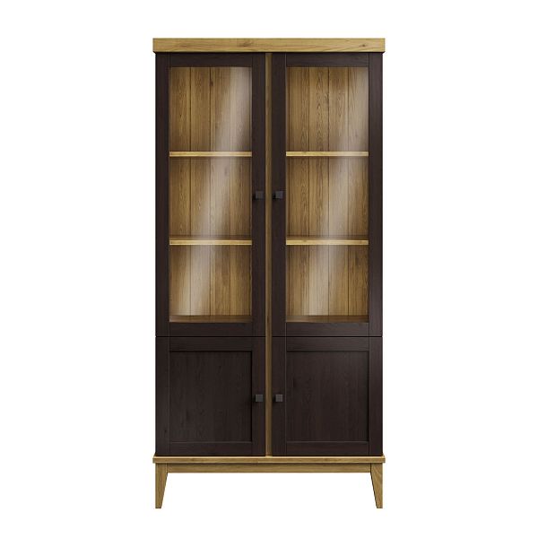 Фото шкаф для посуды из массива сосны в гостиную в стиле кантри коллекция «Бон Вояж» цвет антик 24-колониал, дерево размеры 1007х2035х401 в интернет-магазине СиВер