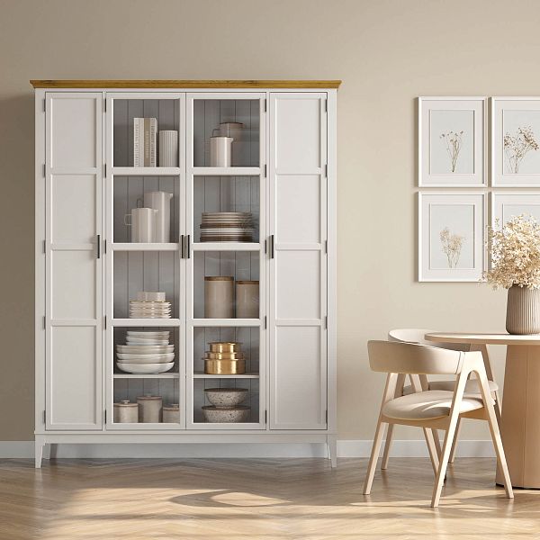 Фото Шкаф для книг «Квадро-С» 422Ф из массива сосны в гостиную в стиле кантри коллекция «Квадро-С» цвет белый лак-антик 24, дерево размеры 1643х2047х421 в интернет-магазине СиВер