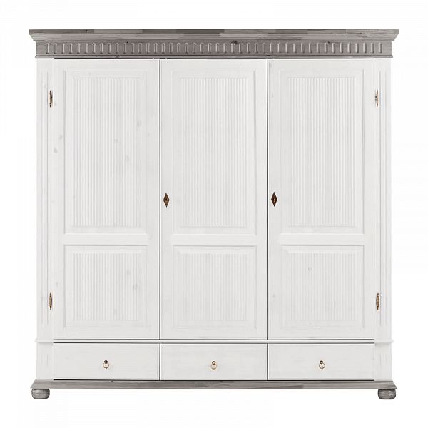 Фото пример белорусский шкаф Хельсинки 3GT-M размер в см 195x218x62. Трехдверный шкаф с тремя ящиками из массива сосны. Антик, белый воск, колониал, серый - производство ММЦ Белоруссия