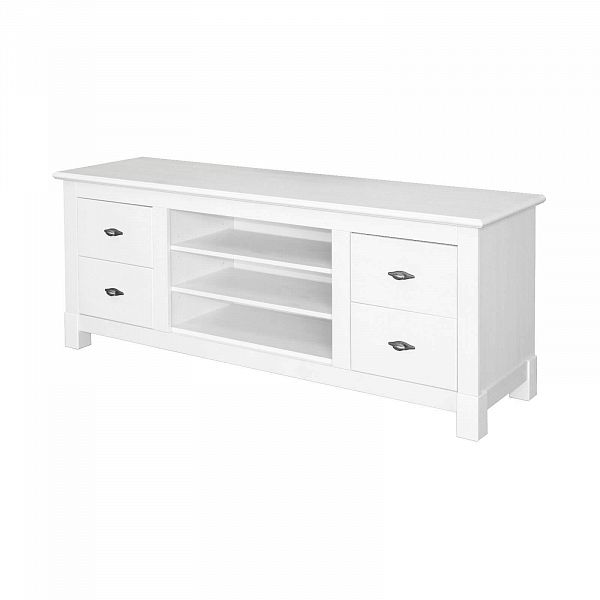 Фото тумба ТВ в гостиную или в спальню из массива сосны Рауна 150 цвет белый воск УКВ размеры 149х60х42 в стиле кантри в интернет-магазине СиВер