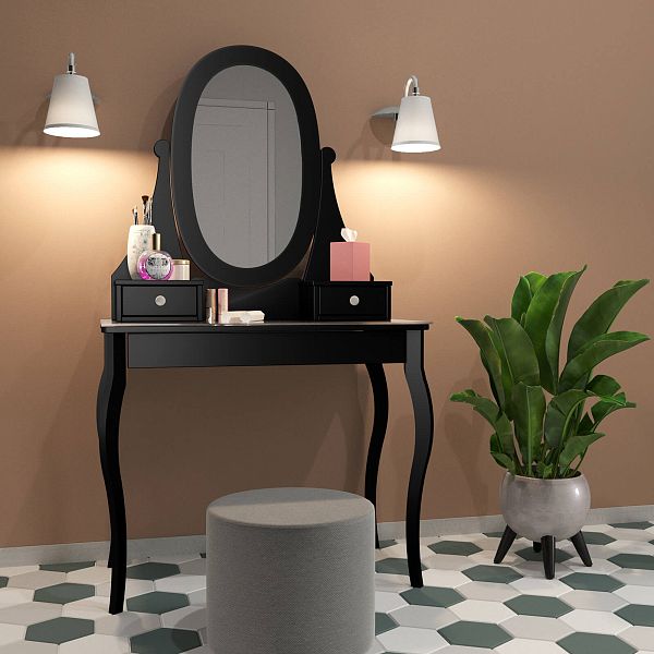 Фото стол туалетный "Кантри" 95 с ящиками, размеры 950x1690x500 мм., белый лак, блэк, купить в интернет-магазине СиВер