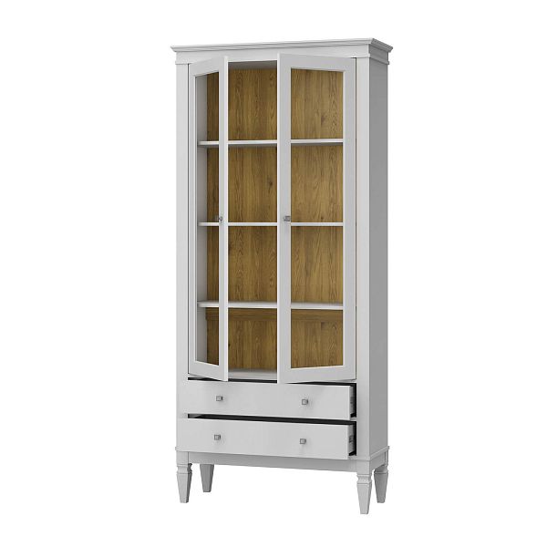 Фото Шкаф для посуды "Ольса-С" 202 из массива сосны в гостиную в стиле кантри коллекция "Ольса-С" цвет белый лак, серый 7042/антик 24, дерево, размеры 927х2029х356 мм. в интернет-магазине СиВер