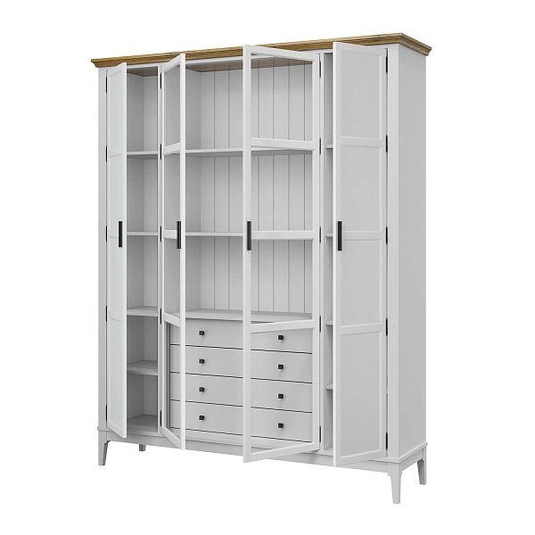 Фото Шкаф для книг «Квадро-С» 422Ф/04 из массива сосны в гостиную в стиле кантри коллекция «Квадро-С» цвет белый лак, белый лак-антик 24, серый 7042-антик 24, дерево размеры 1643х2047х421 в интернет-магазине СиВер