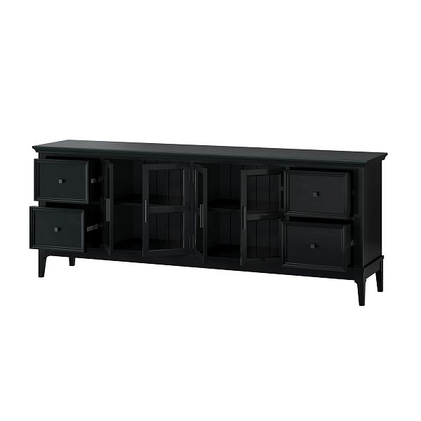 Фото каталог тумба ТВ в гостиную или в спальню из массива сосны "Квадро-С" 44 цвет белый лак, белый лак-антик 24, серый 7042-антик 24, светлый, размеры 1996х765х420 в классическом стиле в интернет-магазине СиВер