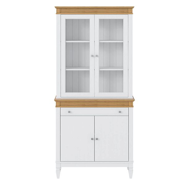 Фото стеллаж из массива сосны в гостиную в стиле кантри коллекция Ольса цвет белый лак, белый лак/антик 24, серый 7042, серый 7042/антик 24, дерево, размеры 102х219х46,5 в интернет-магазине СиВер - успейте купить по скидке