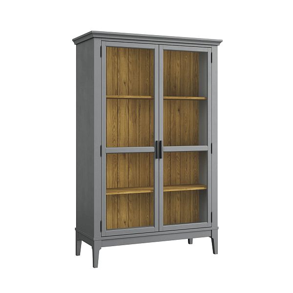 Фото шкаф для посуды из массива сосны в гостиную в стиле кантри коллекция «Квадро-С» цвет белый лак-серый 7042, белый лак-антик 24, серый 7042-антик 24, дерево размеры 999х1553х420 в интернет-магазине СиВер