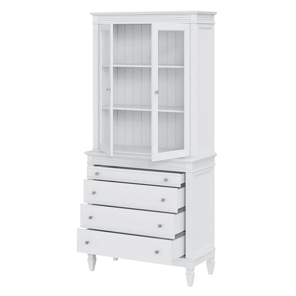 Фото стеллаж из массива сосны в гостиную в стиле кантри коллекция Ольса цвет белый лак, белый лак/антик 24, серый 7042, серый 7042/антик 24, дерево, размеры 102х219х46,5 в интернет-магазине СиВер - успейте купить по скидке