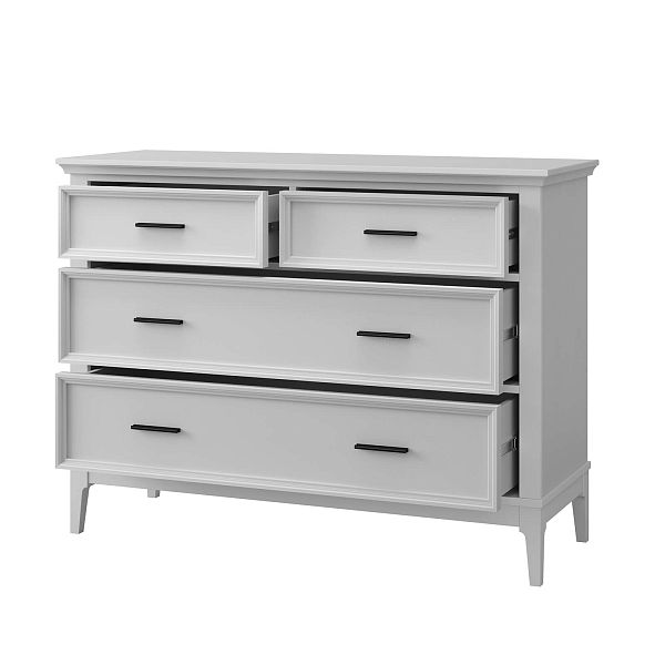 Фото Комода «Квадро-С» 04, цвет белый лак, белый лак-антик 24, серый 7042/антик 24, размер 1276x948x470 из массива сосны в интернет-магазине СиВер