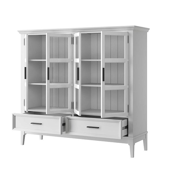 Фото шкаф для посуды из массива сосны в гостиную в стиле кантри коллекция «Квадро-С» цвет белый лак, белый лак-антик 24, серый 7042-антик 24, дерево размеры 1384x1272x420 в интернет-магазине СиВер