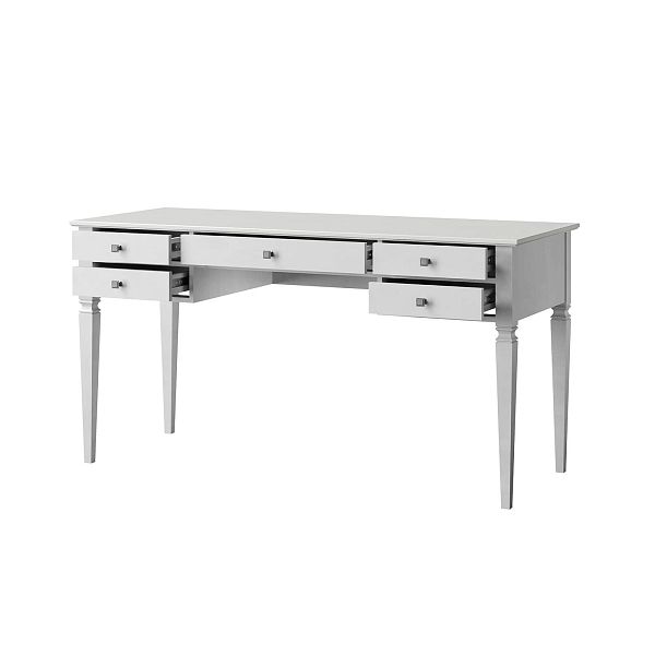 Изображение рабочий стол письменный в детскую или кабинет в стиле лофт или скандинавском стиле классика коллекции "Ольса-С" 005, размеры 147х76х59 см. (цвет белый лак, белый лак/антик 24, серый 7042/антик 24) для ребенка или подростка