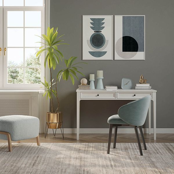 Изображение рабочий стол письменный в детскую или кабинет в стиле лофт или скандинавском стиле классика коллекции "Квадро-С" 02 размеры 1234х760х590 мм (цвет белый лак, белый лак/антик 24, серый 7042, серый 7042/антик 24) для ребенка или подростка