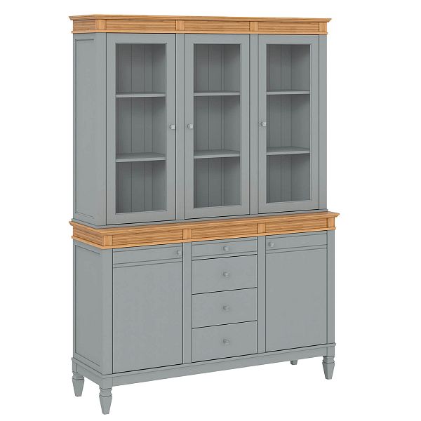 Фото стеллаж из массива сосны в гостиную в стиле кантри коллекция Ольса цвет белый лак, белый лак/антик 24, серый 7042, серый 7042/антик 24, дерево, размеры 157х219х46,5 в интернет-магазине СиВер - успейте купить по скидке